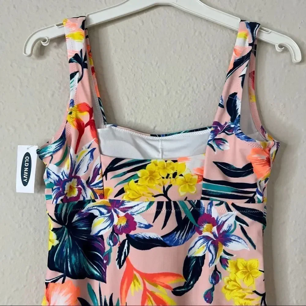 Old Navy Square Neck One Piece Tropical Floral Print Swimsuit Size Small